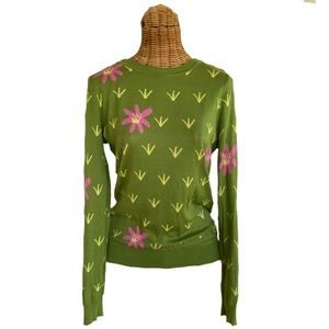 ModCloth Green Grass & Floral Crewneck Sweater